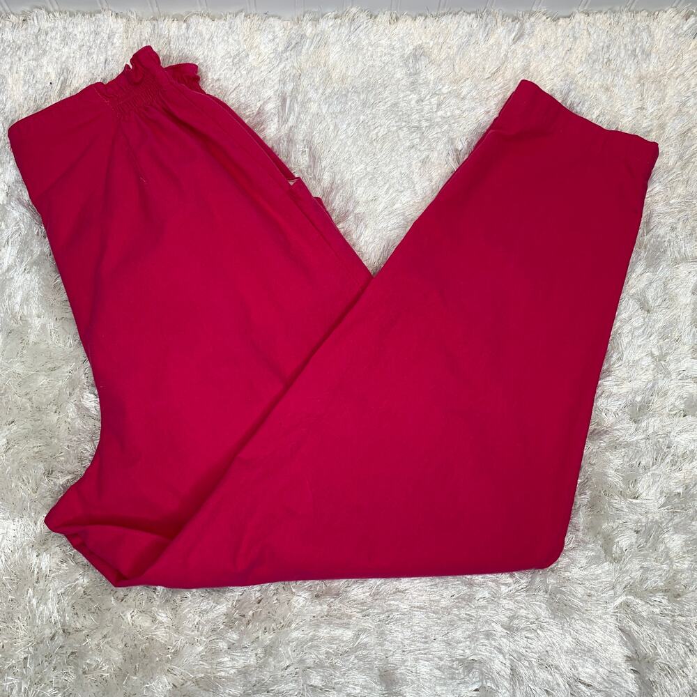 Hot Pink Crinkle Cotton High Waist Paperbag Pants 30" waist